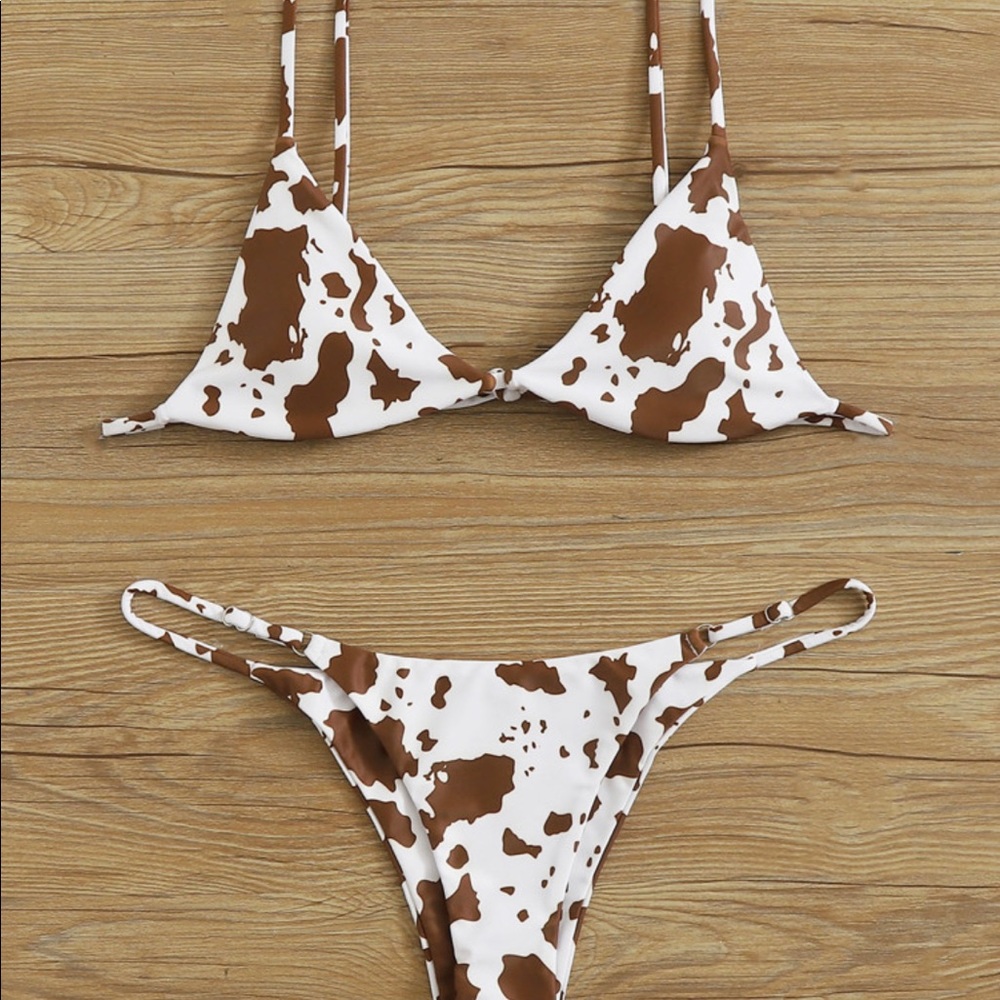 Cow print bikini Brown/white swimsuit. NWT